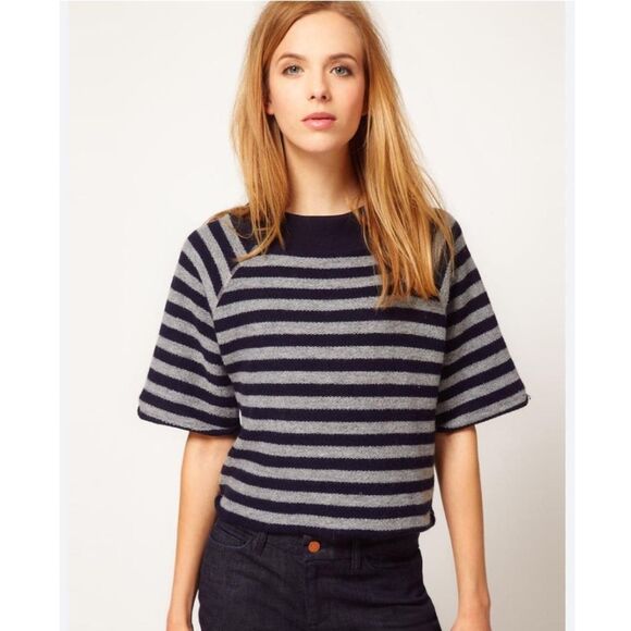 M.i.H Striped Wool Cotton Blend Semi Cropped Sweater Top - Picture 1 of 13